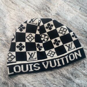 Louis Vuitton Monogram Checkered Beanie in Black and Cream